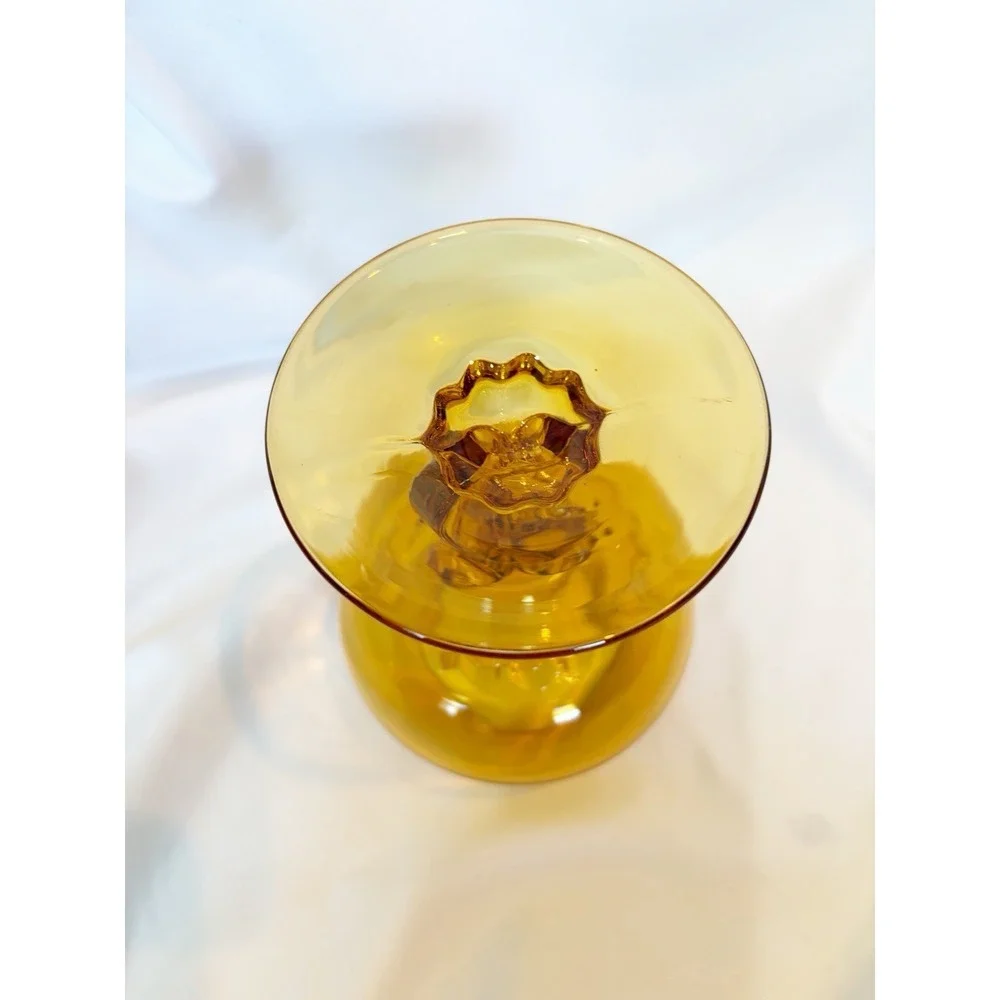 Vintage Viking Glass Amber Princess 5271 Flowerlite Footed Flower Bowl Compote